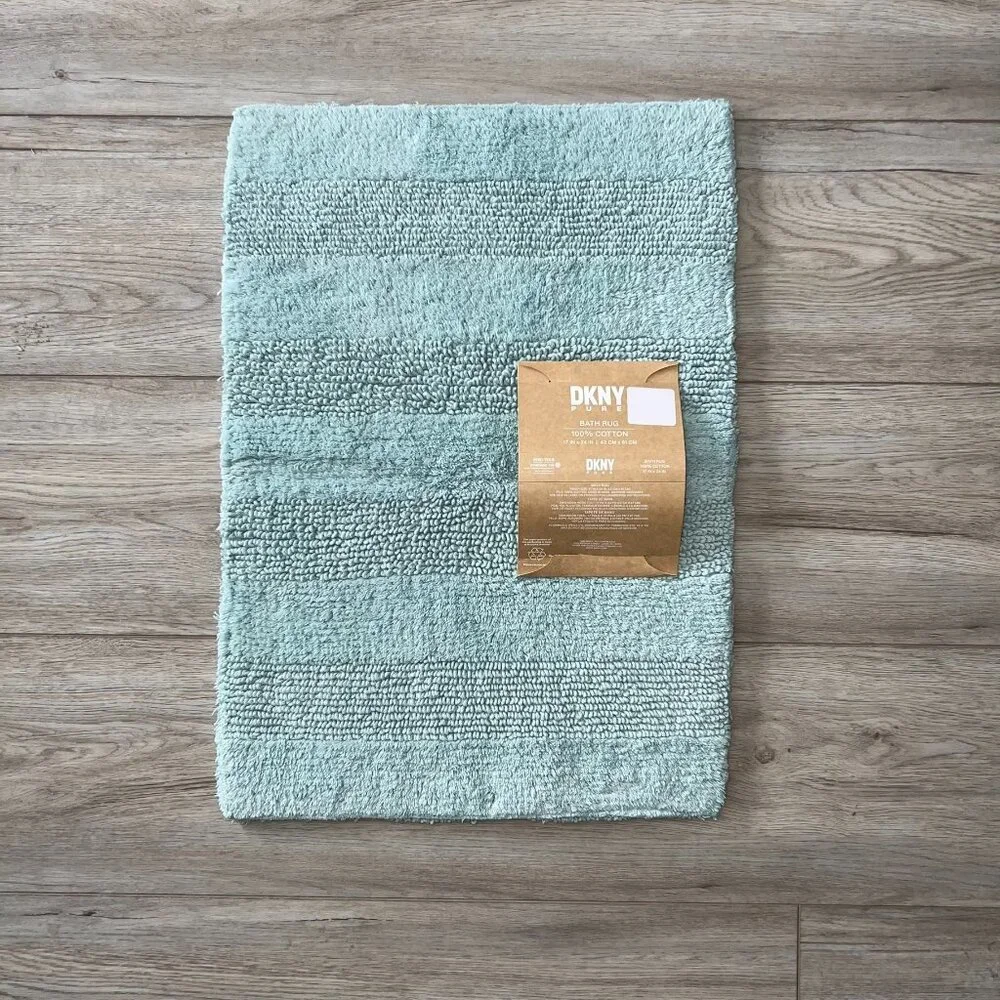 DKNY Pure 17 x 24 Bath Rug Mat Pastel Mint Light Green Aqua Reversible COTTON